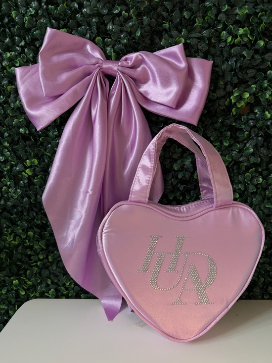 HUDA BEAUTY Handbags - Huda Beauty Limited Edition Lavender Heart-Shaped Bag & Matching Satin Bow (New)